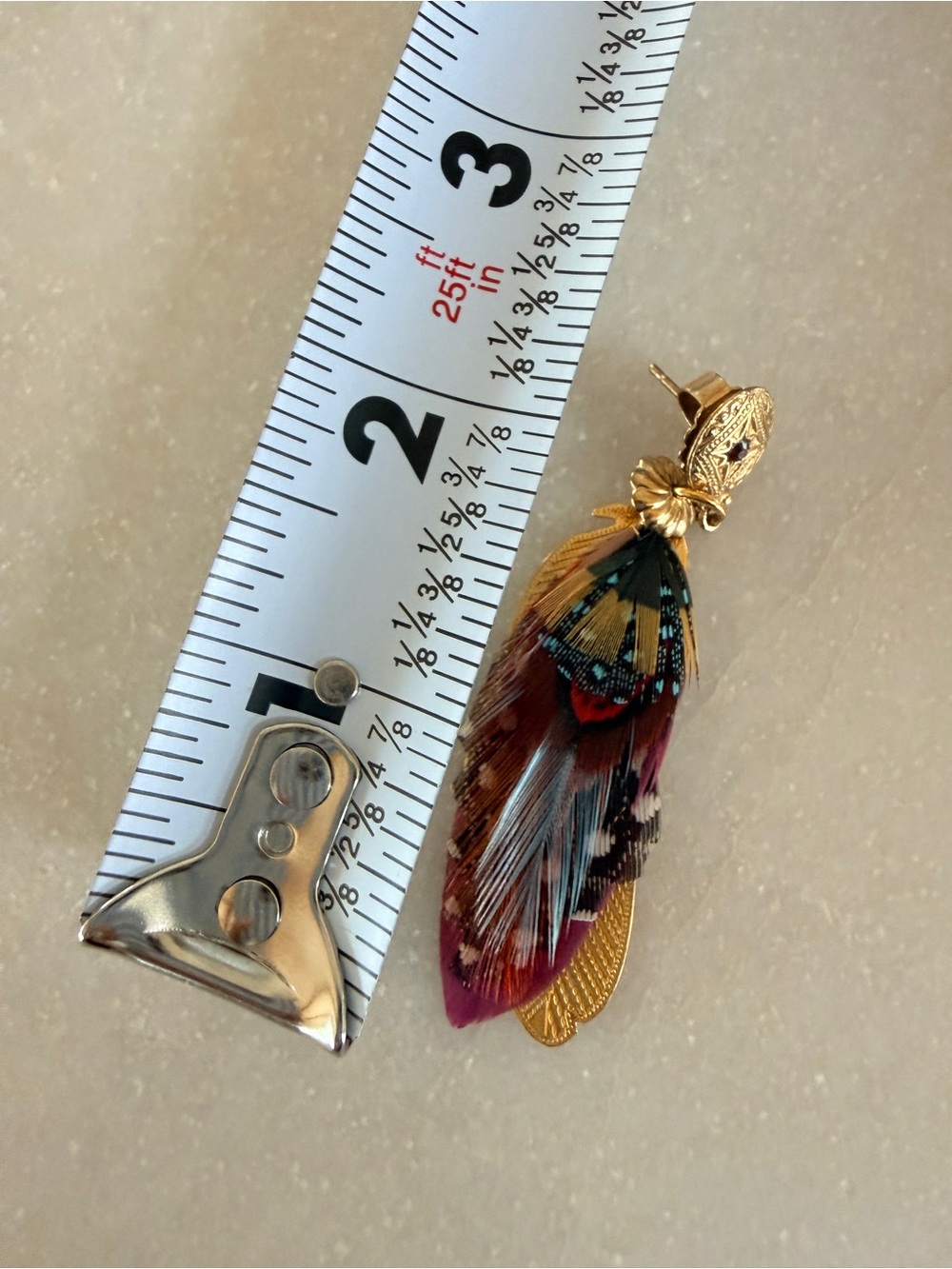 Gas Bijoux Small Sao Feather Drop Earrings Purple Gold Multicolor 24K Plated - Picture 6 of 9